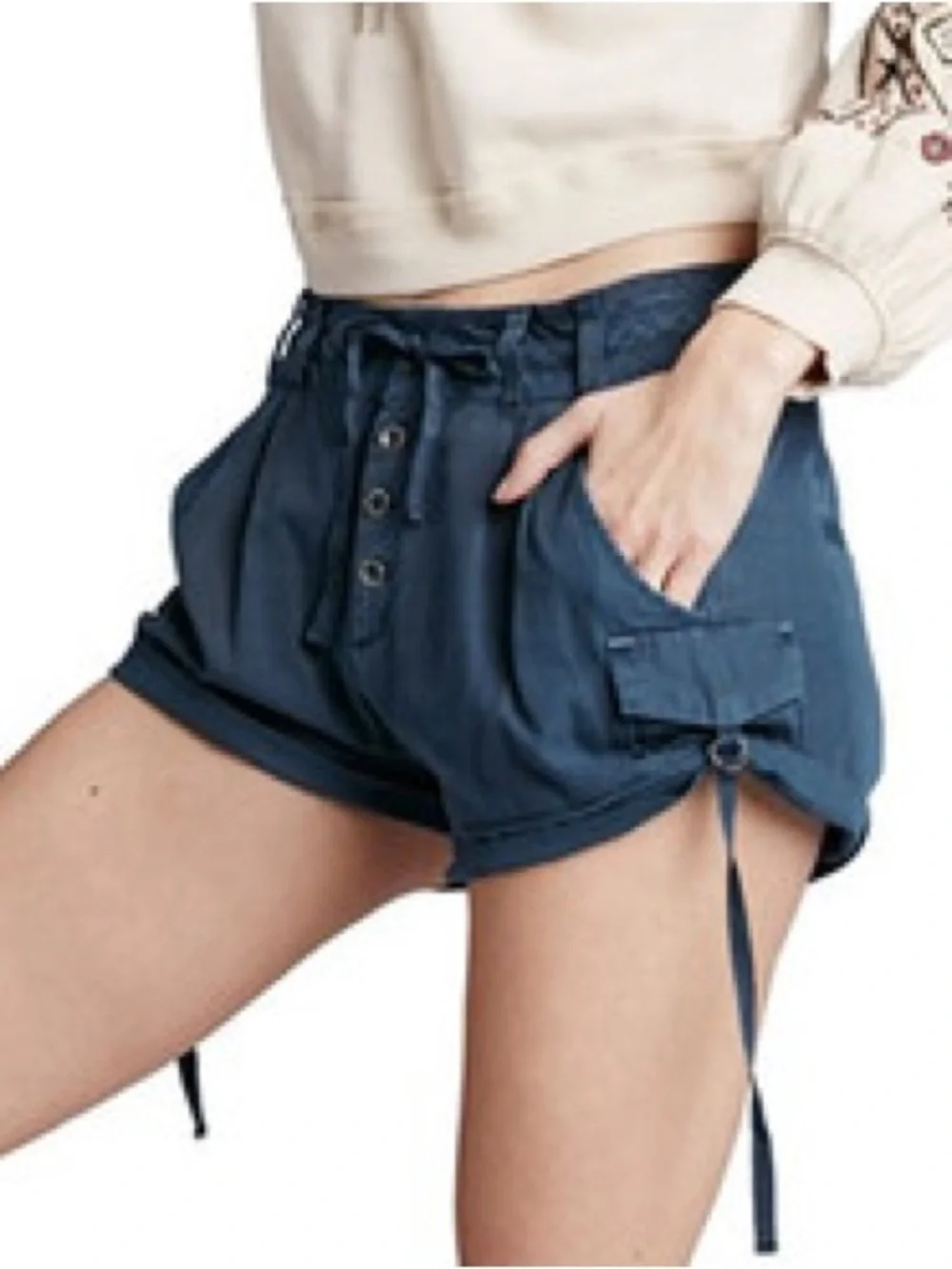 Free People Melvin High Rise Cargo Shorts in Navy Size 10